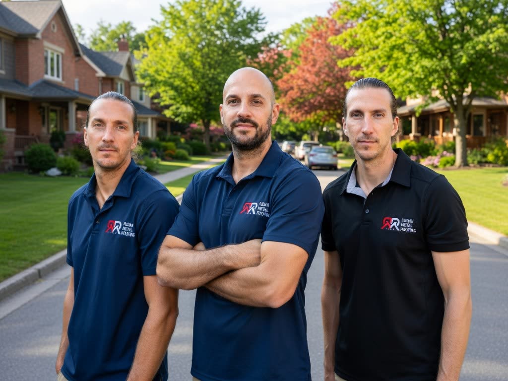 The three Rudan brothers in branded polo shirts on a tree-lined residential street